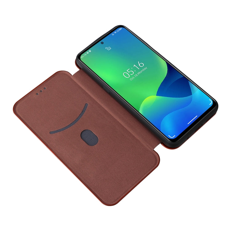 For Ulefone Note 13P Carbon Fiber Texture Horizontal Flip PU Phone Case(Brown)