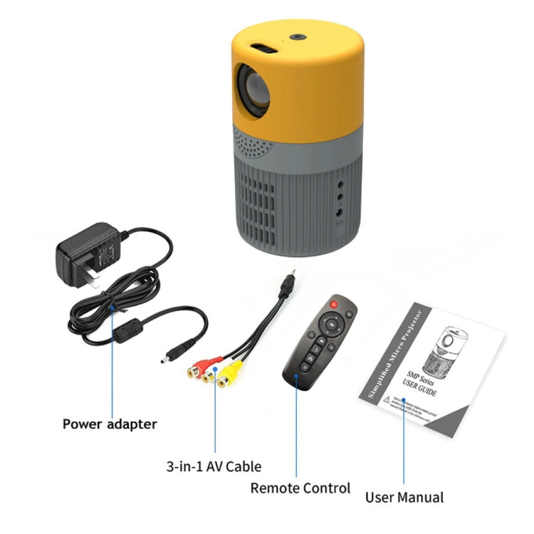 T400 100 inch Screen 3000 Lumens LED Mini Projector, Plug Type:AU Plug(Grey Yellow)