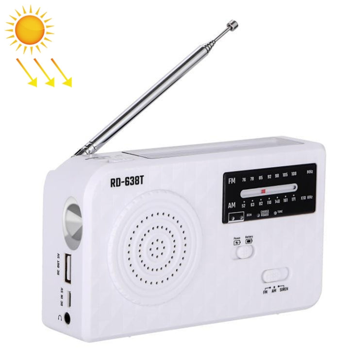 RD-638T Two-band Solar Powered AM / FM Radio Player Flashlight with Dynamo Function(White)