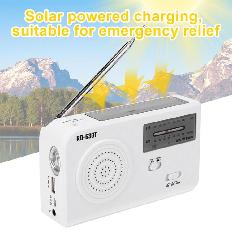 RD-638T Two-band Solar Powered AM / FM Radio Player Flashlight with Dynamo Function(White)