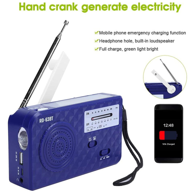 RD-638T Two-band Solar Powered AM / FM Radio Player Flashlight with Dynamo Function(Blue)