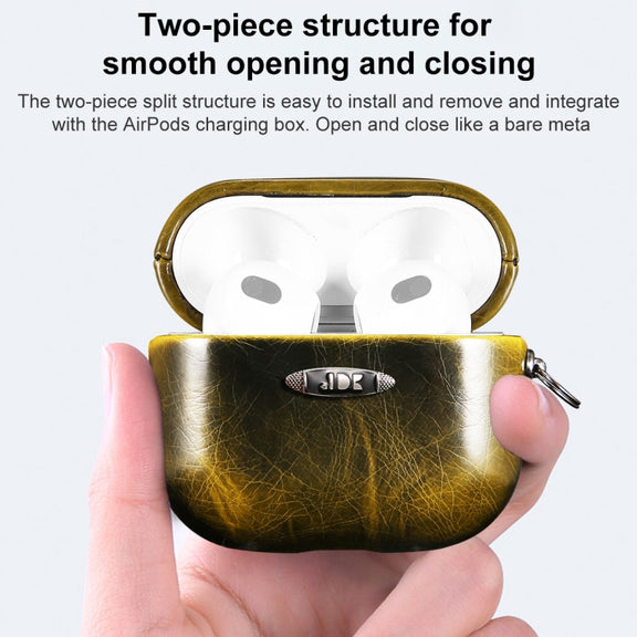 Oil Wax Leather Texture Earphone Protective Case with Hang Buckle For AirPods 1 / 2(Yellow)