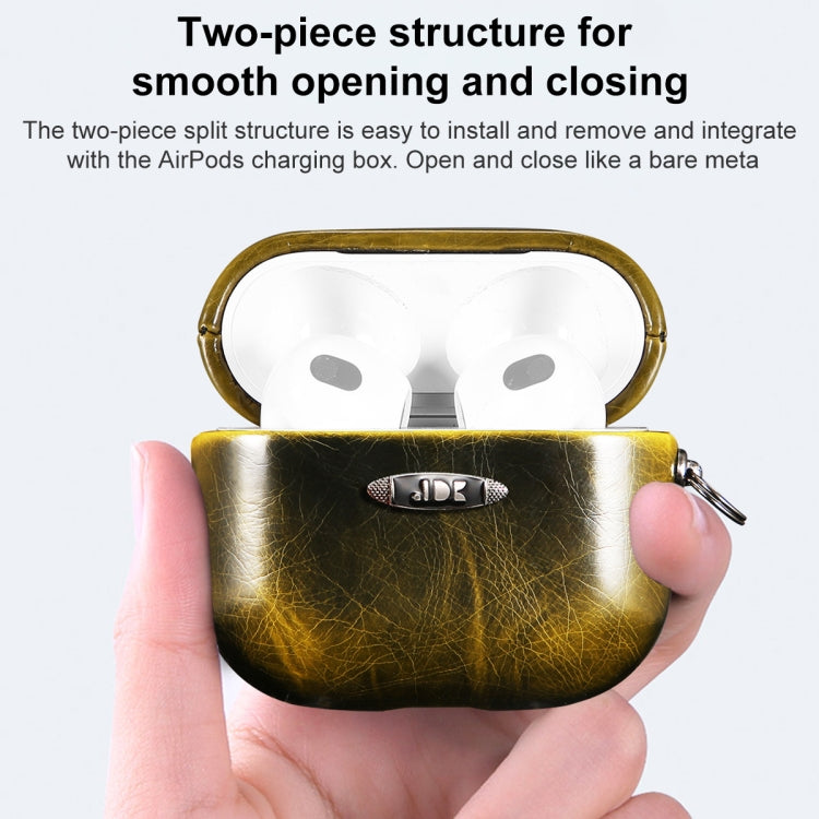 Oil Wax Leather Texture Earphone Protective Case with Hang Buckle For AirPods 3(Yellow)