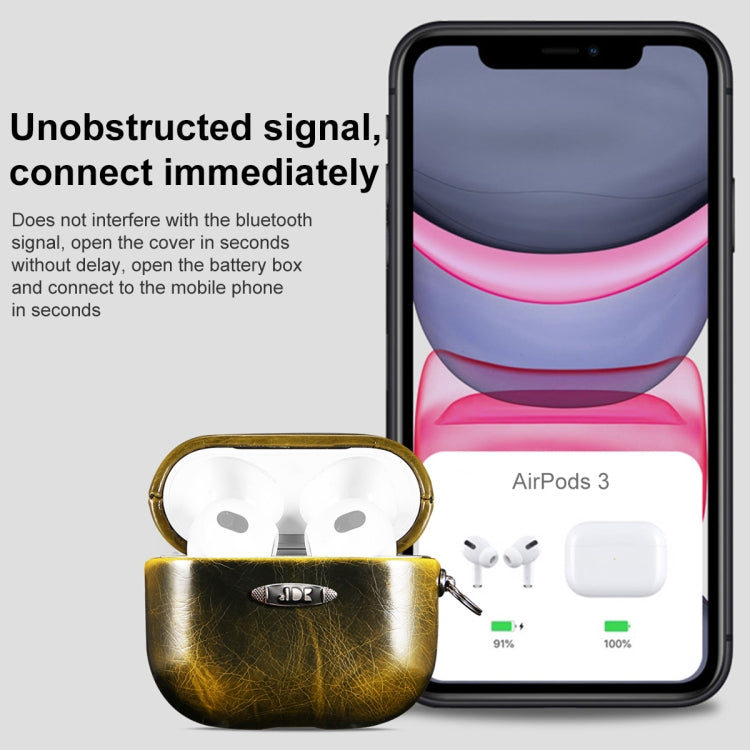 Oil Wax Leather Texture Earphone Protective Case with Hang Buckle For AirPods 3(Yellow)