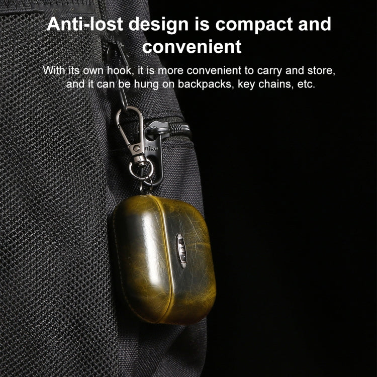 Oil Wax Leather Texture Earphone Protective Case with Hang Buckle For AirPods 3(Yellow)