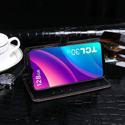 For TCL 30 SE idewei Crocodile Texture Leather Phone Case(Black)