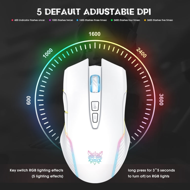ONIKUMA CW905 2.4G RGB Lighting Wireless Mouse (Grey White)