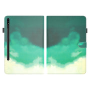 For Samsung Galaxy Tab S9+ Watercolor Pattern Flip Leather Tablet Case(Cyan Green)