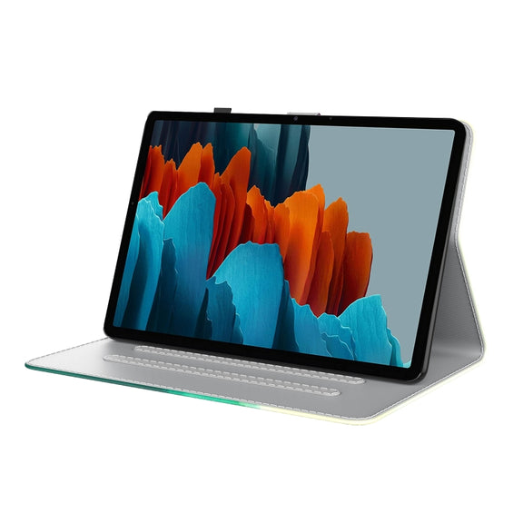 For Samsung Galaxy Tab S9+ Watercolor Pattern Flip Leather Tablet Case(Cyan Green)