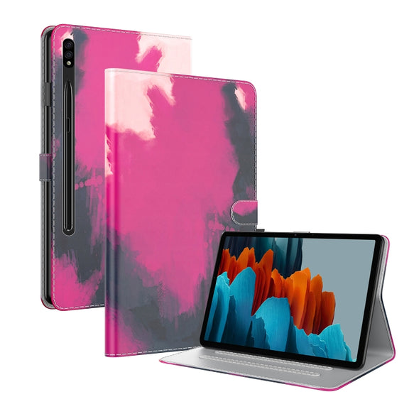For Samsung Galaxy Tab S9+ Watercolor Pattern Flip Leather Tablet Case(Berry Color)