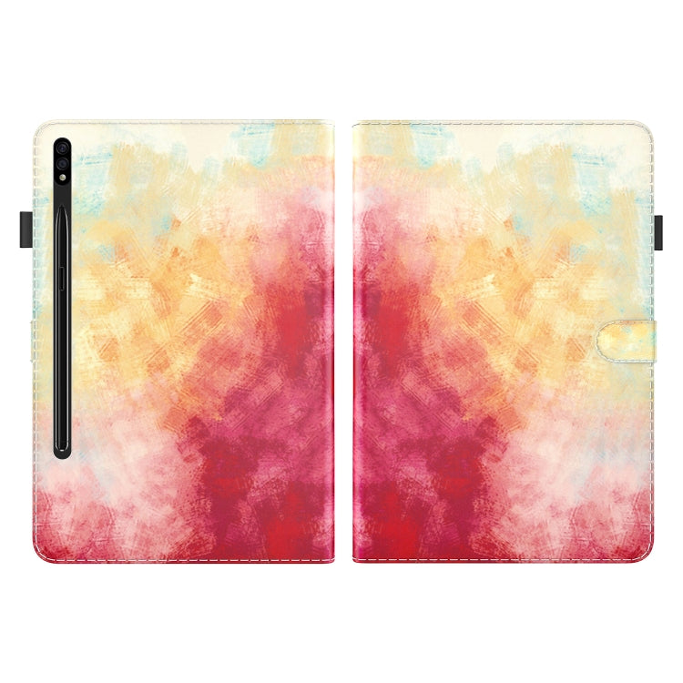For Samsung Galaxy Tab S9+ Watercolor Pattern Flip Leather Tablet Case(Spring Cherry)