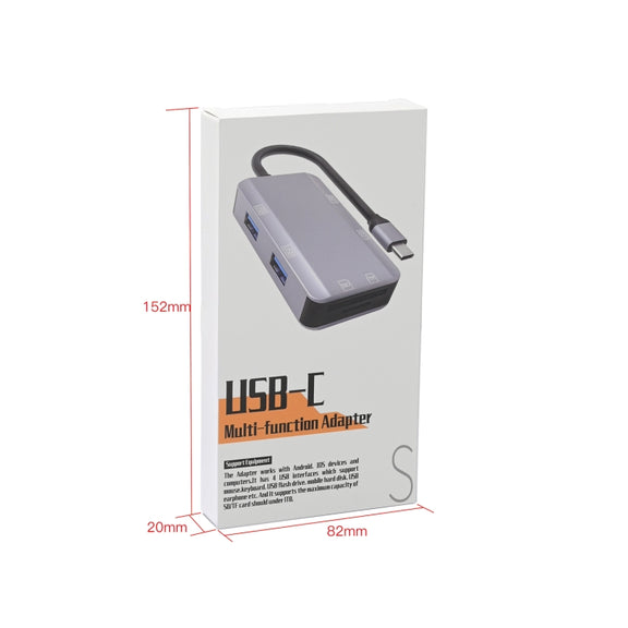 NK-3049 6 in 1 USB-C / Type-C to TF / SD Card Slot + 4 USB Female Adapter(Space Grey)