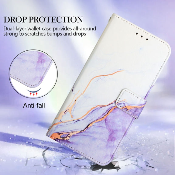 For Xiaomi Redmi Note 9S / Note 9 Pro / Note 9 Pro Max PT003 Marble Pattern Flip Leather Phone Case(White Purple LS006)
