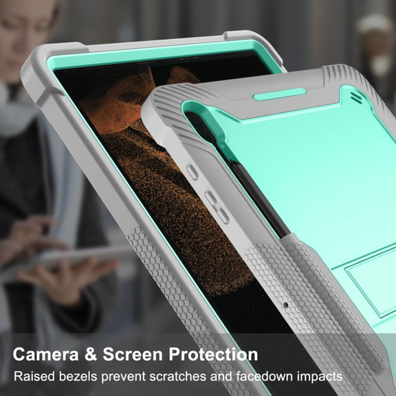 For Samsung Galaxy Tab S9  Ultra / S8 Ultra Silicone + PC Shockproof Protective Tablet Case(Grey + Green)