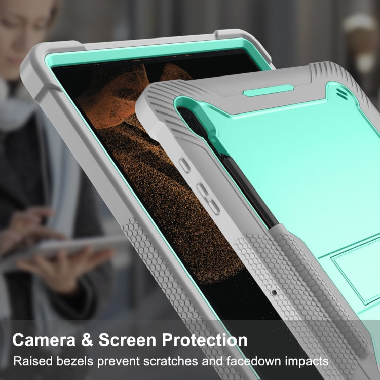 For Samsung Galaxy Tab S9  Ultra / S8 Ultra Silicone + PC Shockproof Protective Tablet Case(Grey + Green)