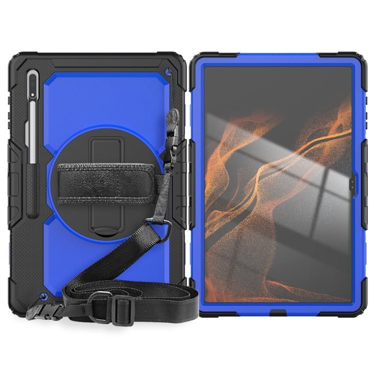 For Samsung Galaxy Tab S10 Ultra / S9 Ultra / S8 Ultra Silicone + PC Tablet Case with Shoulder Strap(Black+Dark Blue)