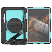 For Samsung Galaxy Tab S10 Ultra / S9 Ultra / S8 Ultra Silicone + PC Tablet Case with Shoulder Strap(Black+Light Blue)
