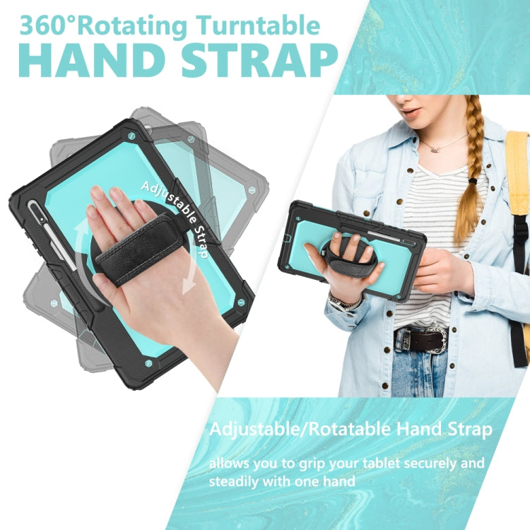 For Samsung Galaxy Tab S10 Ultra / S9 Ultra / S8 Ultra Silicone + PC Tablet Case with Shoulder Strap(Black+Light Blue)