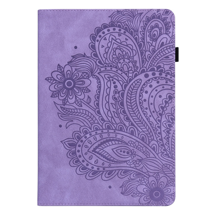 For Amazon Fire HD 10 2021 / HD 10 Plus 2021 Peacock Embossed Pattern Leather Tablet Case(Purple)