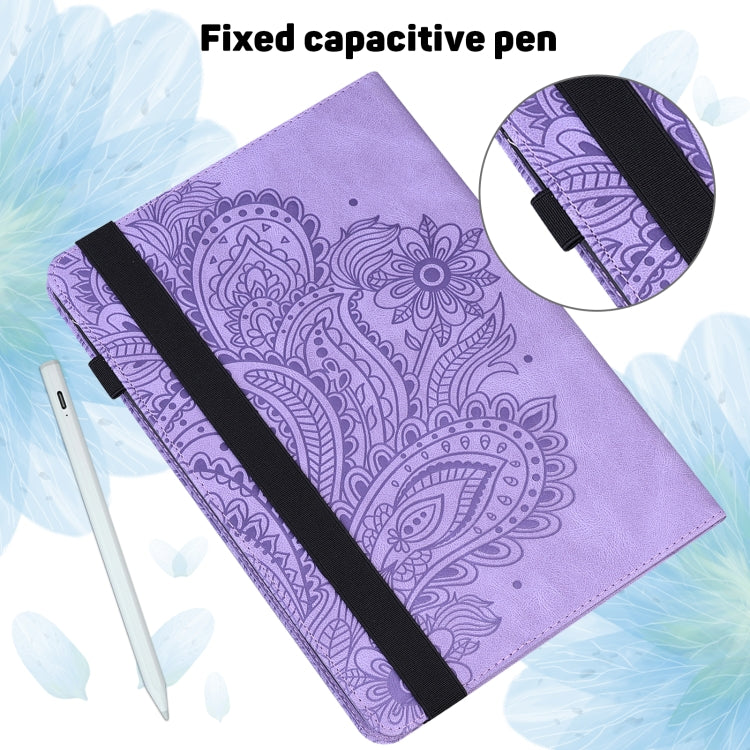 For Amazon Fire HD 10 2021 / HD 10 Plus 2021 Peacock Embossed Pattern Leather Tablet Case(Purple)