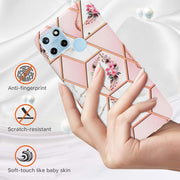 For OPPO Realme C21Y Splicing Marble Flower Pattern TPU Phone Case(Pink Flower)