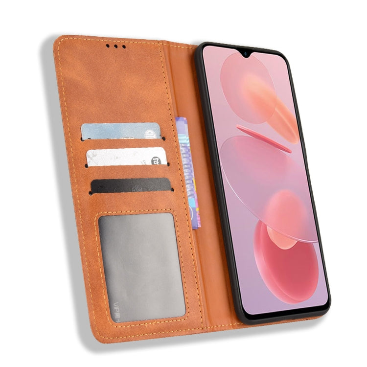 For Ulefone Note 12P Magnetic Buckle Retro Texture Leather Phone Case(Brown)