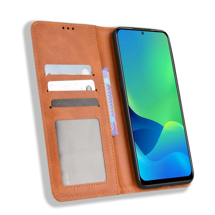 For Ulefone Note 13P Magnetic Buckle Retro Texture Leather Phone Case(Brown)
