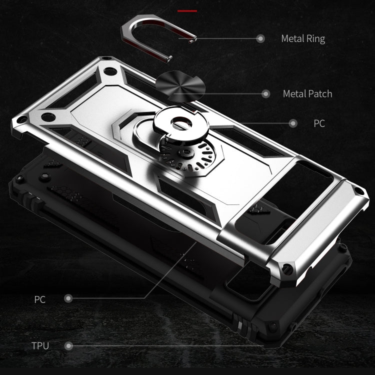 For Google Pixel 7 Shockproof TPU + PC Phone Case with Holder(Silver)