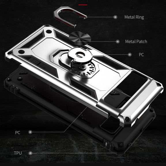 For Google Pixel 7 Shockproof TPU + PC Phone Case with Holder(Silver)