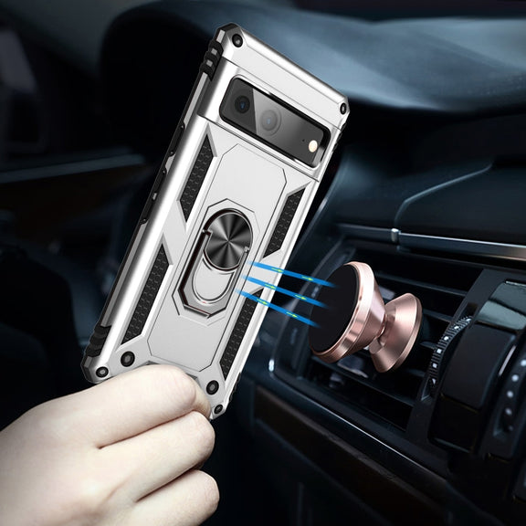For Google Pixel 7 Shockproof TPU + PC Phone Case with Holder(Silver)