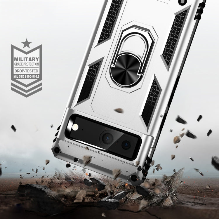 For Google Pixel 7 Shockproof TPU + PC Phone Case with Holder(Silver)
