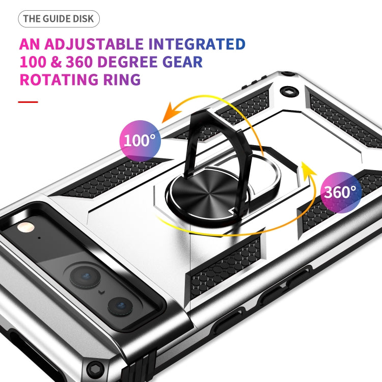 For Google Pixel 7 Shockproof TPU + PC Phone Case with Holder(Silver)