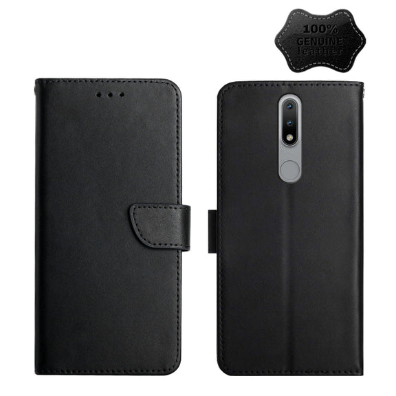 For Nokia 2.4 Genuine Leather Fingerprint-proof Horizontal Flip Phone Case(Black)