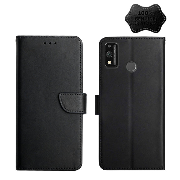 For Honor 9X Lite Genuine Leather Fingerprint-proof Horizontal Flip Phone Case(Black)