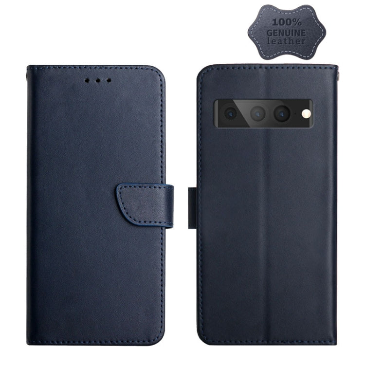 For Google Pixel 7 Pro Genuine Leather Fingerprint-proof Horizontal Flip Phone Case(Blue)