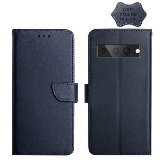 For Google Pixel 7 Pro Genuine Leather Fingerprint-proof Horizontal Flip Phone Case(Blue)