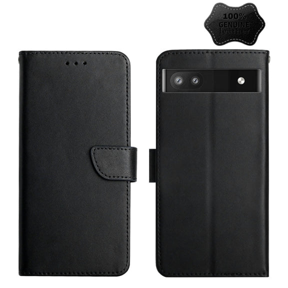 For Google Pixel 6a Genuine Leather Fingerprint-proof Horizontal Flip Phone Case(Black)