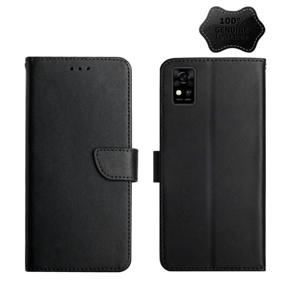 For ZTE Blade A31 Genuine Leather Fingerprint-proof Horizontal Flip Phone Case(Black)