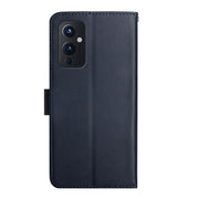 For OnePlus 9 Genuine Leather Fingerprint-proof Horizontal Flip Phone Case(Blue)