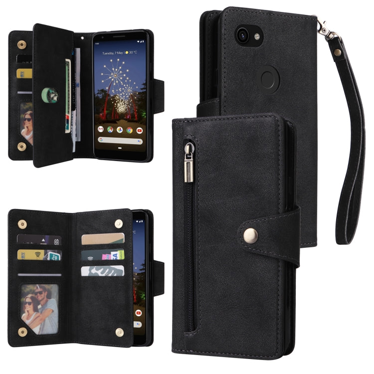 For Google Pixel 3A Rivet Buckle 9 Cards Three Fold Leather Phone Case(Black)