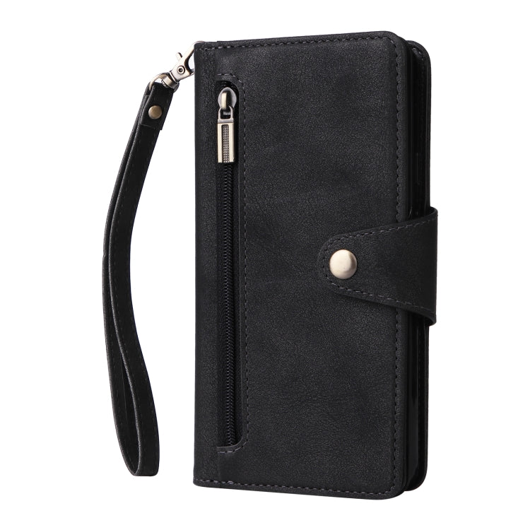 For Google Pixel 3A Rivet Buckle 9 Cards Three Fold Leather Phone Case(Black)