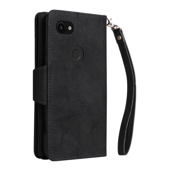For Google Pixel 3A Rivet Buckle 9 Cards Three Fold Leather Phone Case(Black)