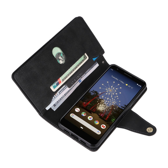 For Google Pixel 3A Rivet Buckle 9 Cards Three Fold Leather Phone Case(Black)