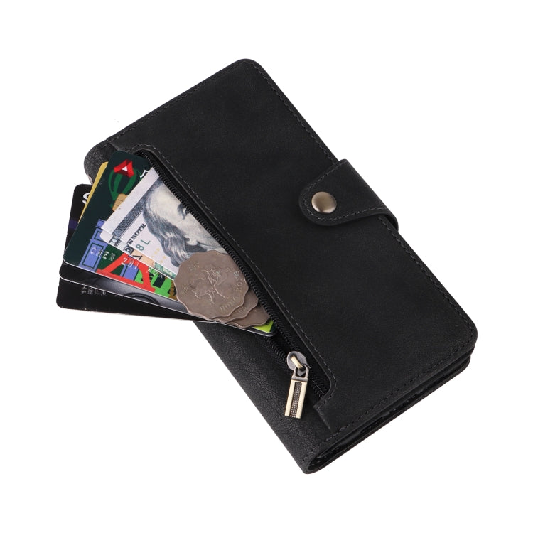 For Google Pixel 3A Rivet Buckle 9 Cards Three Fold Leather Phone Case(Black)