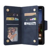 For Google Pixel 3A Rivet Buckle 9 Cards Three Fold Leather Phone Case(Blue)