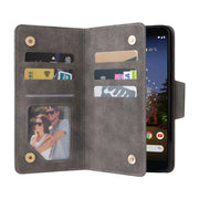 For Google Pixel 3A XL Rivet Buckle 9 Cards Three Fold Leather Phone Case(Grey)