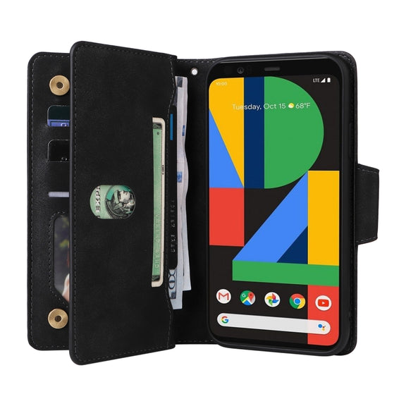 For Google Pixel 4 Rivet Buckle 9 Cards Three Fold Leather Phone Case(Black)