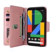 For Google Pixel 4 Rivet Buckle 9 Cards Three Fold Leather Phone Case(Rose Gold)