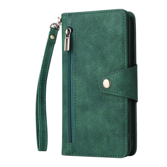 For Google Pixel 4 XL Rivet Buckle 9 Cards Three Fold Leather Phone Case(Green)