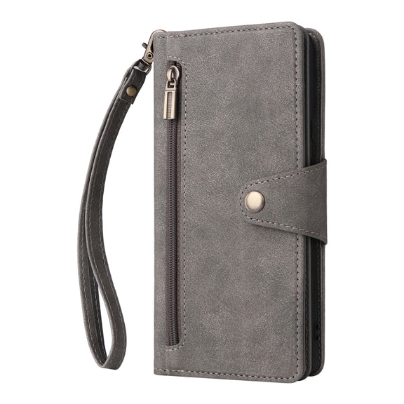 For Google Pixel 6 Rivet Buckle 9 Cards Three Fold Leather Phone Case(Grey)